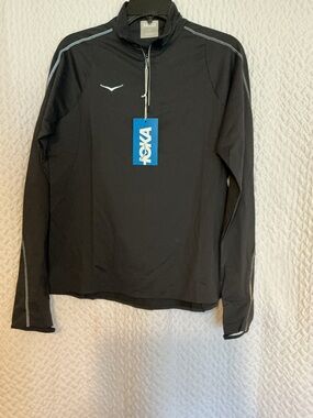 Hoka Black Long-Sleeve Quarter-Zip Pullover with Reflective Trim